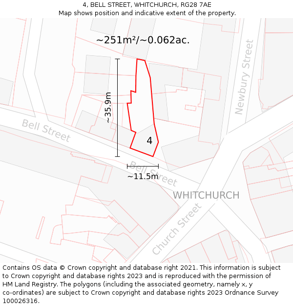 4, BELL STREET, WHITCHURCH, RG28 7AE: Plot and title map