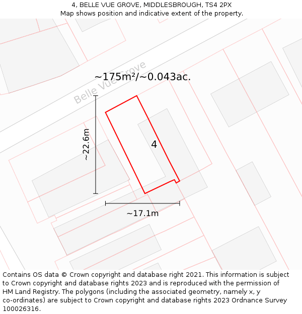 4, BELLE VUE GROVE, MIDDLESBROUGH, TS4 2PX: Plot and title map