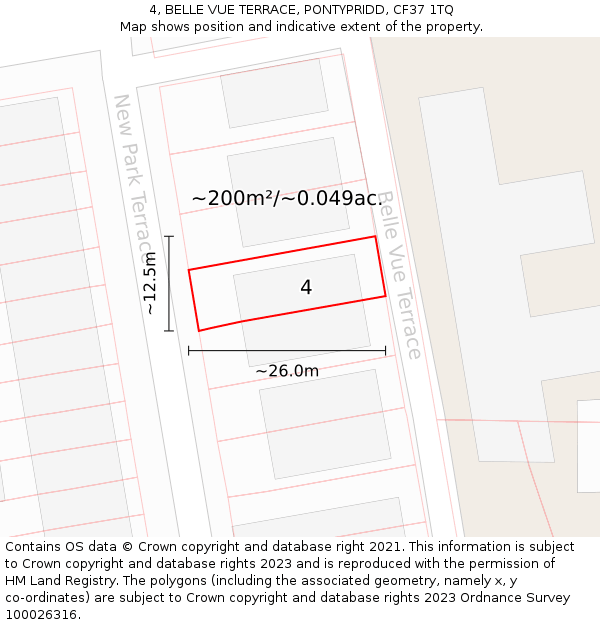 4, BELLE VUE TERRACE, PONTYPRIDD, CF37 1TQ: Plot and title map