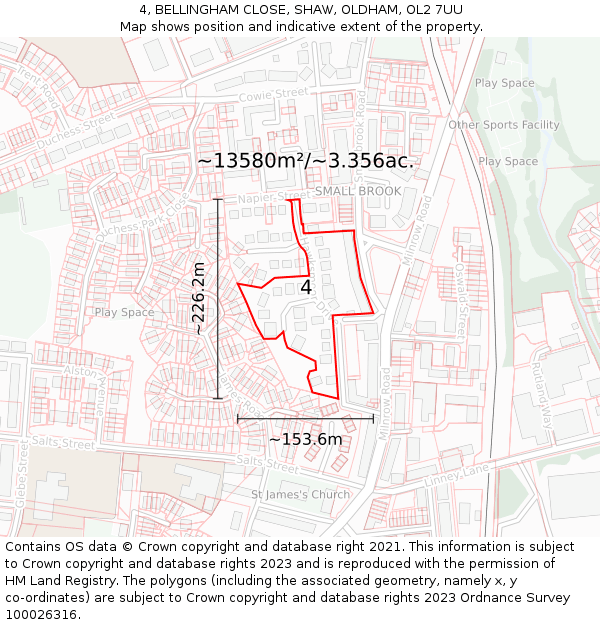 4, BELLINGHAM CLOSE, SHAW, OLDHAM, OL2 7UU: Plot and title map