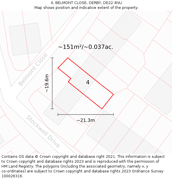 4, BELMONT CLOSE, DERBY, DE22 4NU: Plot and title map