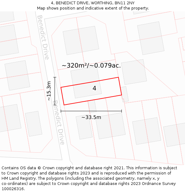 4, BENEDICT DRIVE, WORTHING, BN11 2NY: Plot and title map