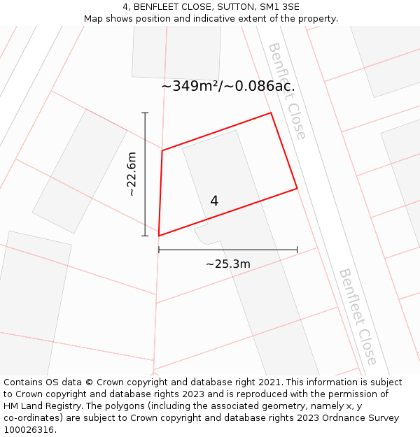 4, BENFLEET CLOSE, SUTTON, SM1 3SE: Plot and title map