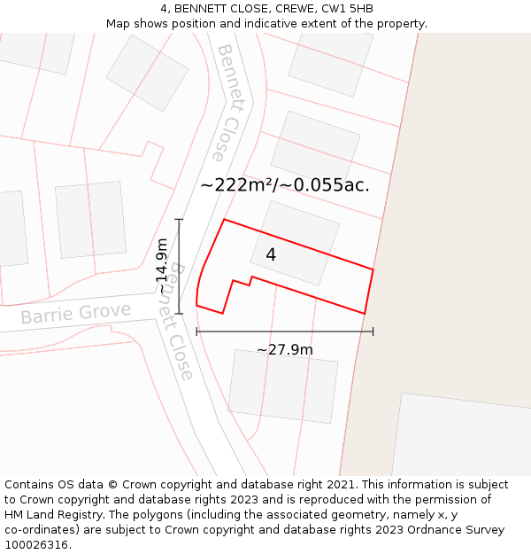 4, BENNETT CLOSE, CREWE, CW1 5HB: Plot and title map