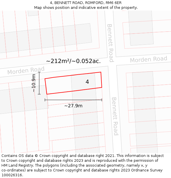 4, BENNETT ROAD, ROMFORD, RM6 6ER: Plot and title map