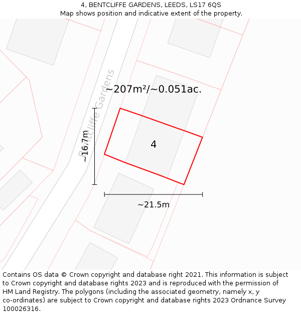 4, BENTCLIFFE GARDENS, LEEDS, LS17 6QS: Plot and title map