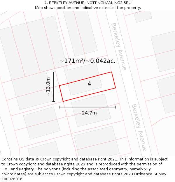4, BERKELEY AVENUE, NOTTINGHAM, NG3 5BU: Plot and title map