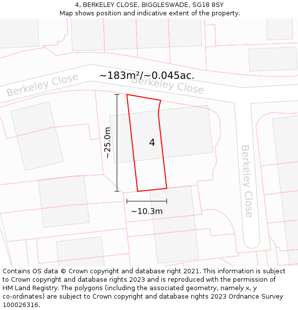 4, BERKELEY CLOSE, BIGGLESWADE, SG18 8SY: Plot and title map