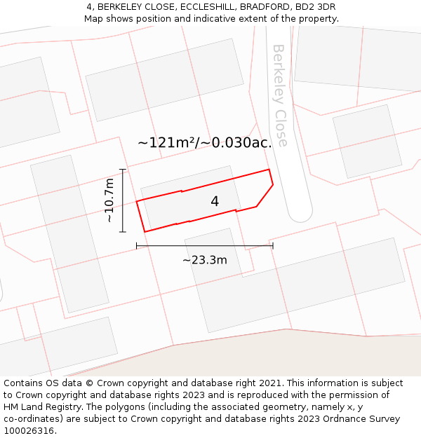 4, BERKELEY CLOSE, ECCLESHILL, BRADFORD, BD2 3DR: Plot and title map