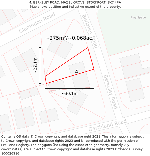 4, BERKELEY ROAD, HAZEL GROVE, STOCKPORT, SK7 4PA: Plot and title map