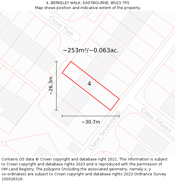 4, BERKELEY WALK, EASTBOURNE, BN23 7PS: Plot and title map