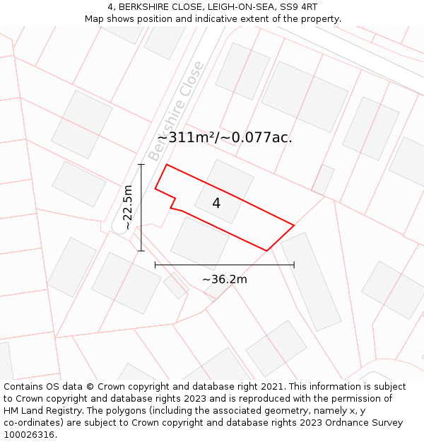 4, BERKSHIRE CLOSE, LEIGH-ON-SEA, SS9 4RT: Plot and title map