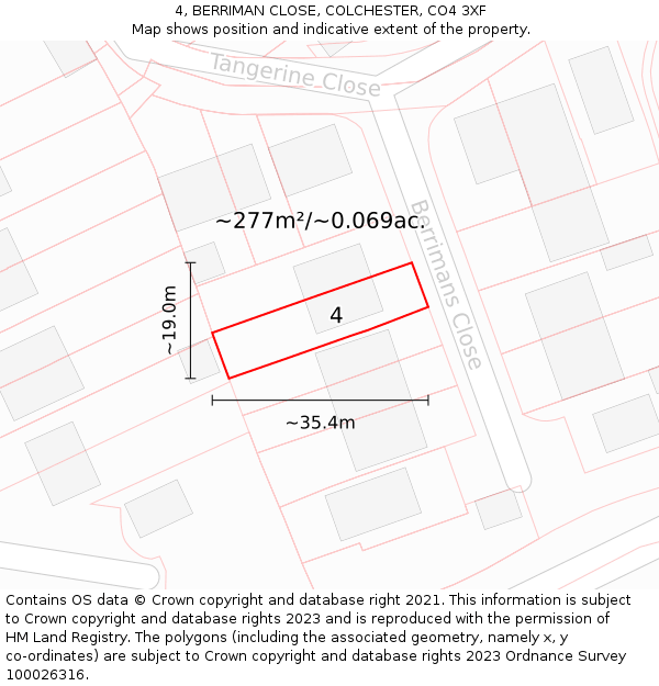 4, BERRIMAN CLOSE, COLCHESTER, CO4 3XF: Plot and title map