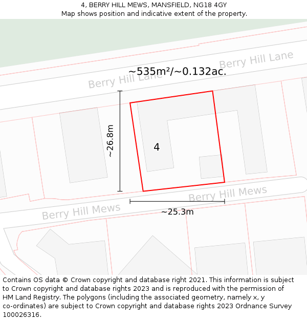 4, BERRY HILL MEWS, MANSFIELD, NG18 4GY: Plot and title map