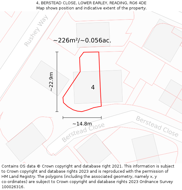4, BERSTEAD CLOSE, LOWER EARLEY, READING, RG6 4DE: Plot and title map