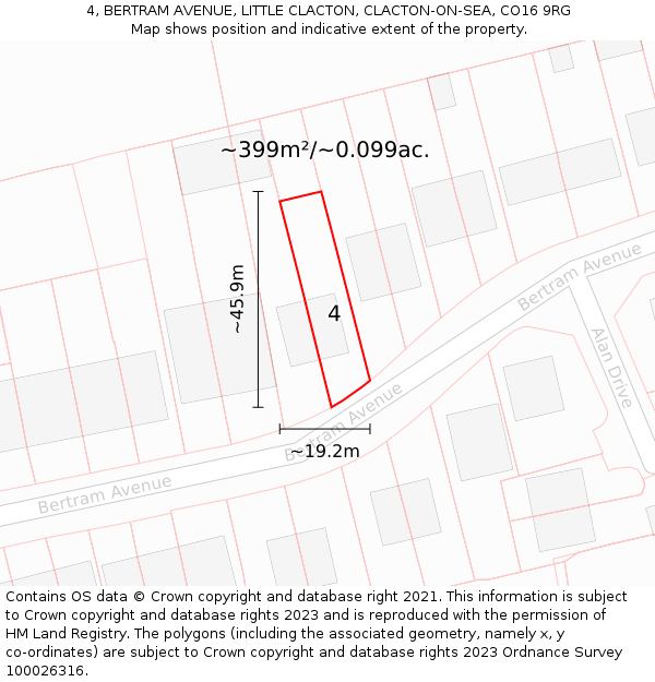 4, BERTRAM AVENUE, LITTLE CLACTON, CLACTON-ON-SEA, CO16 9RG: Plot and title map