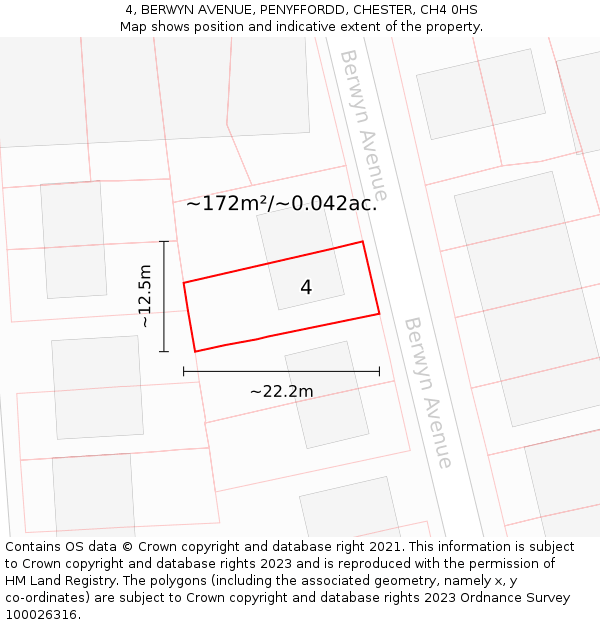 4, BERWYN AVENUE, PENYFFORDD, CHESTER, CH4 0HS: Plot and title map