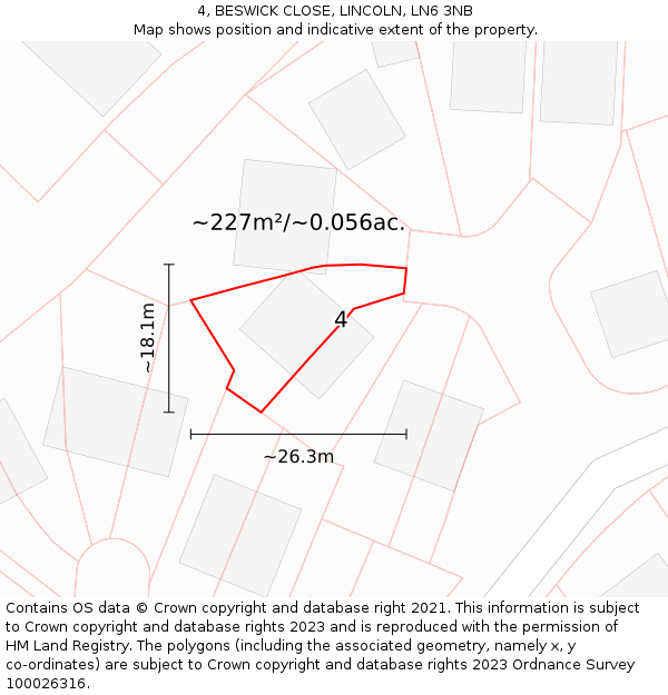 4, BESWICK CLOSE, LINCOLN, LN6 3NB: Plot and title map