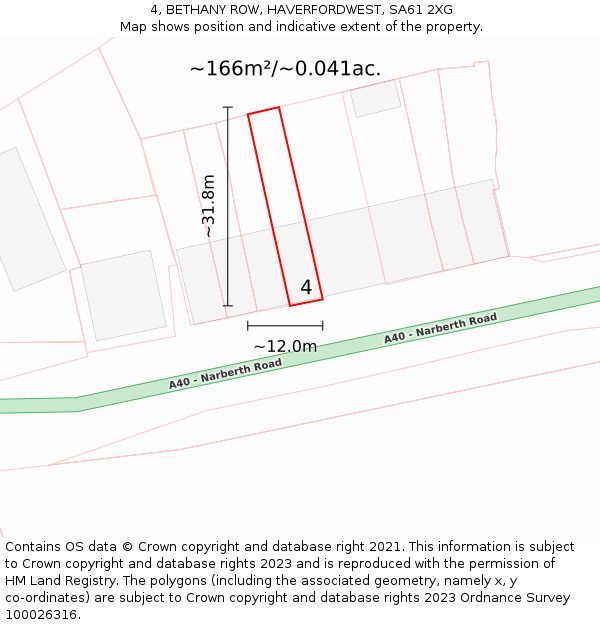 4, BETHANY ROW, HAVERFORDWEST, SA61 2XG: Plot and title map