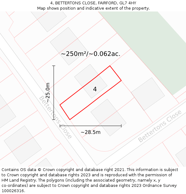 4, BETTERTONS CLOSE, FAIRFORD, GL7 4HY: Plot and title map