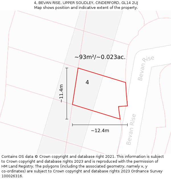 4, BEVAN RISE, UPPER SOUDLEY, CINDERFORD, GL14 2UJ: Plot and title map