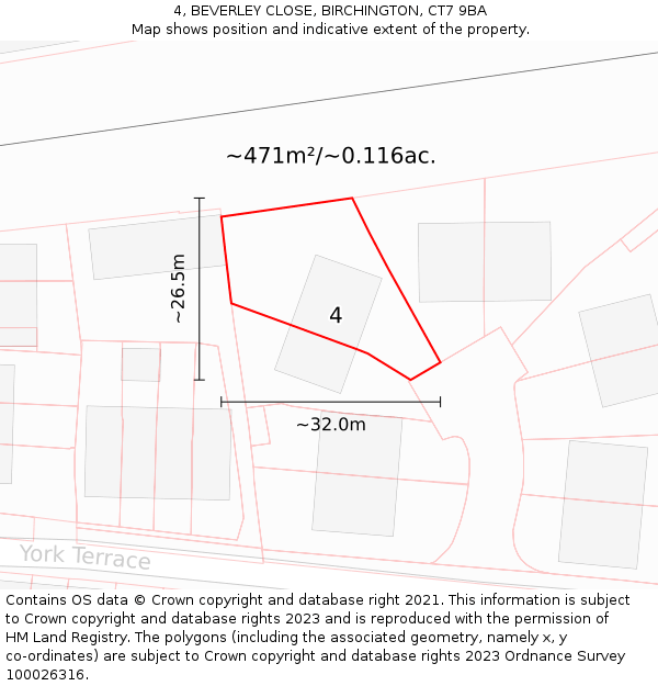 4, BEVERLEY CLOSE, BIRCHINGTON, CT7 9BA: Plot and title map