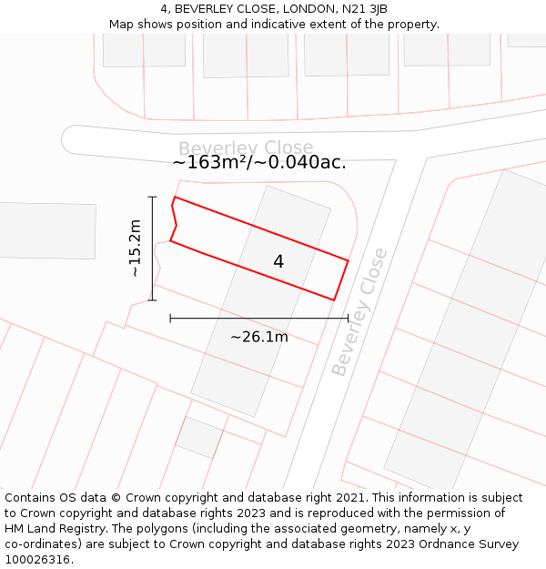4, BEVERLEY CLOSE, LONDON, N21 3JB: Plot and title map