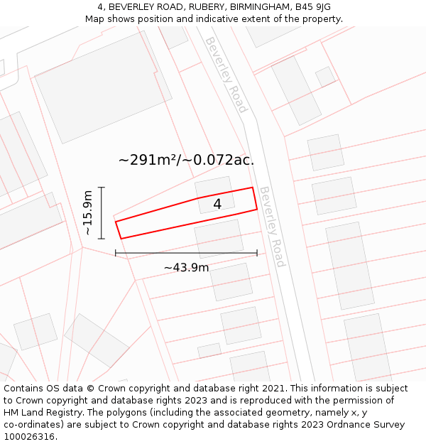 4, BEVERLEY ROAD, RUBERY, BIRMINGHAM, B45 9JG: Plot and title map