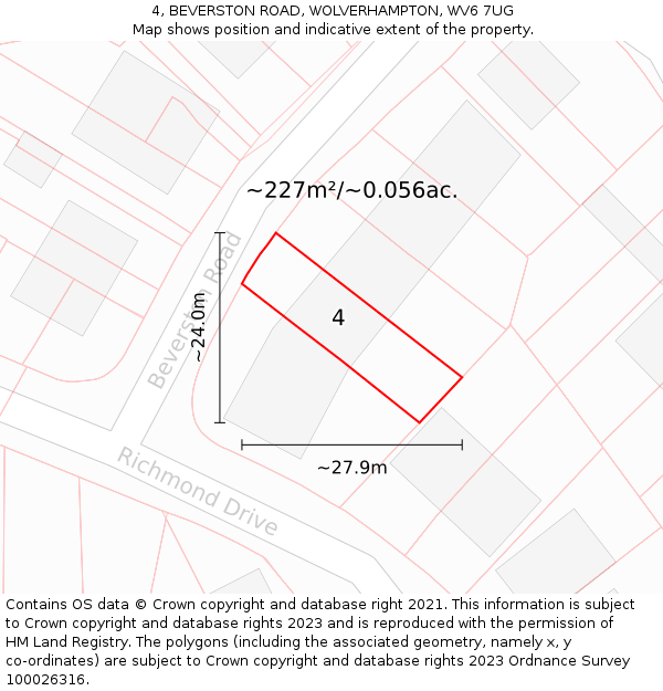 4, BEVERSTON ROAD, WOLVERHAMPTON, WV6 7UG: Plot and title map