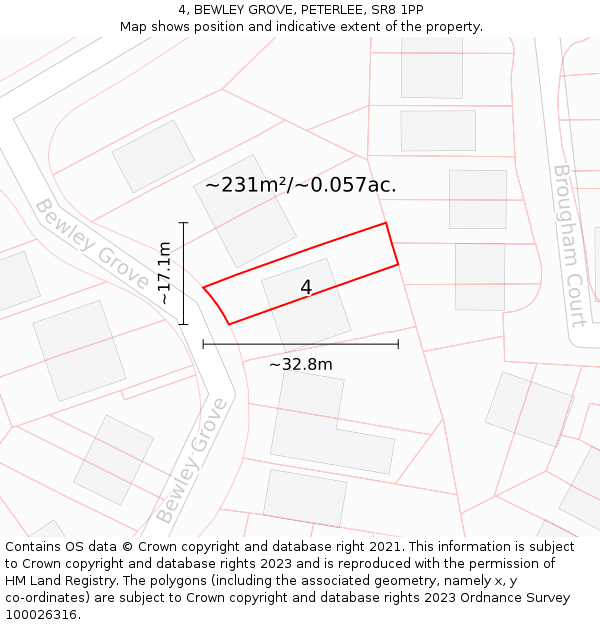 4, BEWLEY GROVE, PETERLEE, SR8 1PP: Plot and title map