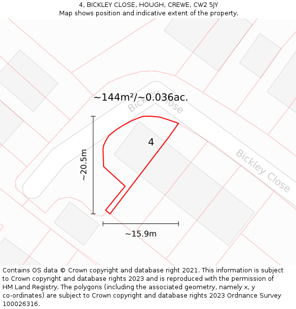 4, BICKLEY CLOSE, HOUGH, CREWE, CW2 5JY: Plot and title map