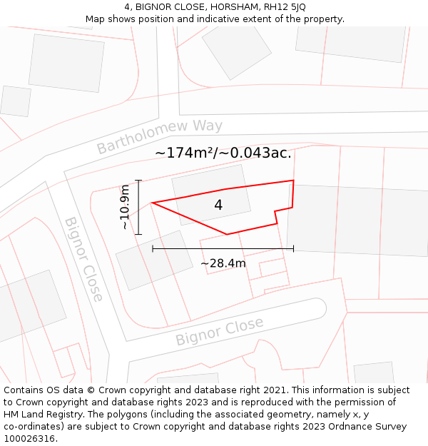 4, BIGNOR CLOSE, HORSHAM, RH12 5JQ: Plot and title map