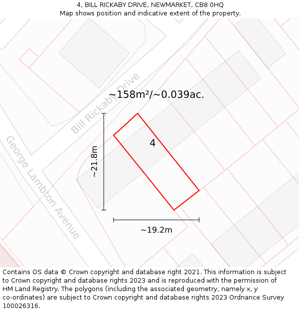 4, BILL RICKABY DRIVE, NEWMARKET, CB8 0HQ: Plot and title map