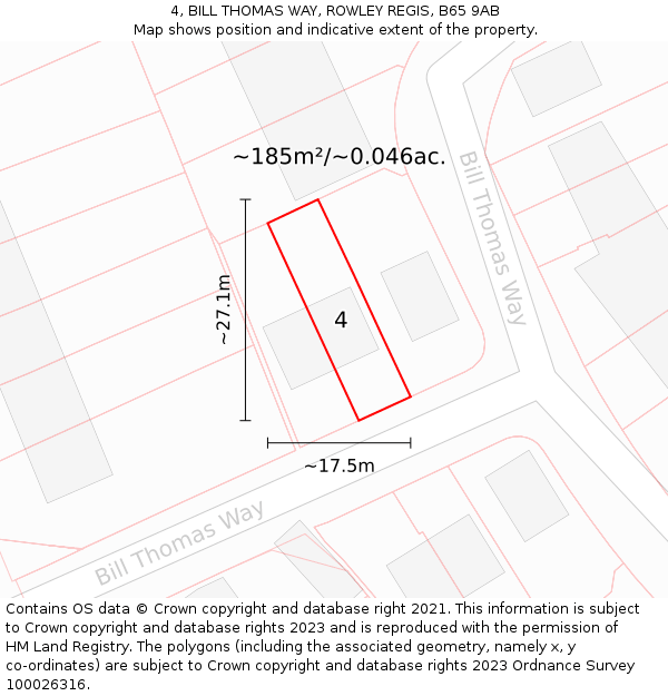 4, BILL THOMAS WAY, ROWLEY REGIS, B65 9AB: Plot and title map