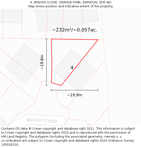 4, BINDON CLOSE, GRANGE PARK, SWINDON, SN5 6JH: Plot and title map