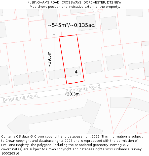 4, BINGHAMS ROAD, CROSSWAYS, DORCHESTER, DT2 8BW: Plot and title map