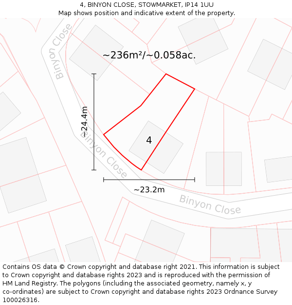4, BINYON CLOSE, STOWMARKET, IP14 1UU: Plot and title map