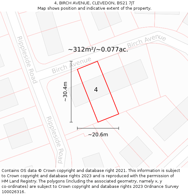 4, BIRCH AVENUE, CLEVEDON, BS21 7JT: Plot and title map