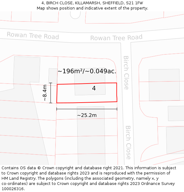 4, BIRCH CLOSE, KILLAMARSH, SHEFFIELD, S21 1FW: Plot and title map