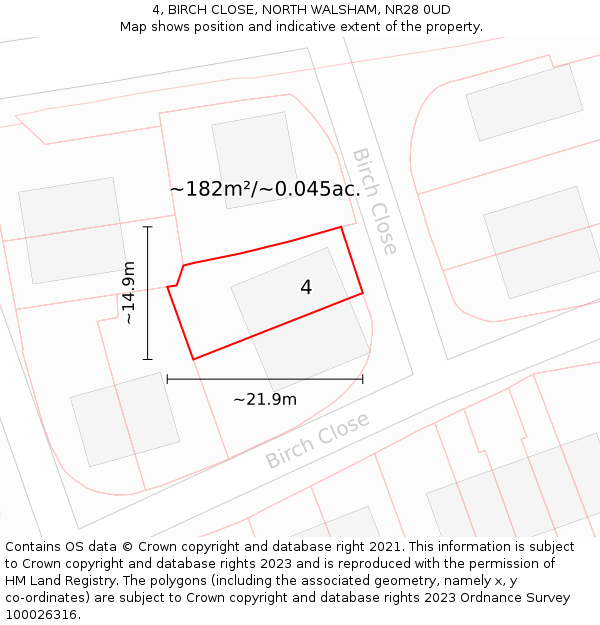 4, BIRCH CLOSE, NORTH WALSHAM, NR28 0UD: Plot and title map