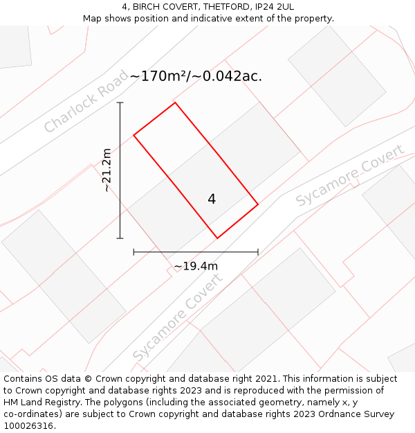 4, BIRCH COVERT, THETFORD, IP24 2UL: Plot and title map