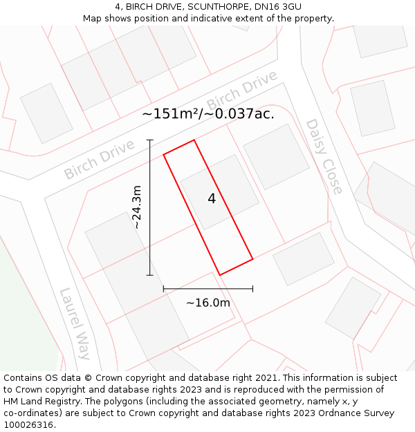 4, BIRCH DRIVE, SCUNTHORPE, DN16 3GU: Plot and title map