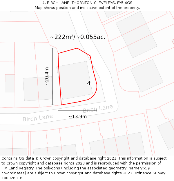 4, BIRCH LANE, THORNTON-CLEVELEYS, FY5 4GS: Plot and title map