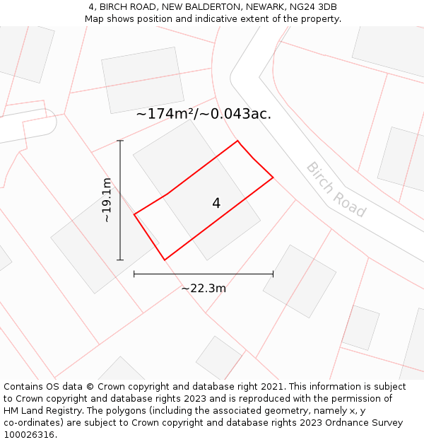 4, BIRCH ROAD, NEW BALDERTON, NEWARK, NG24 3DB: Plot and title map