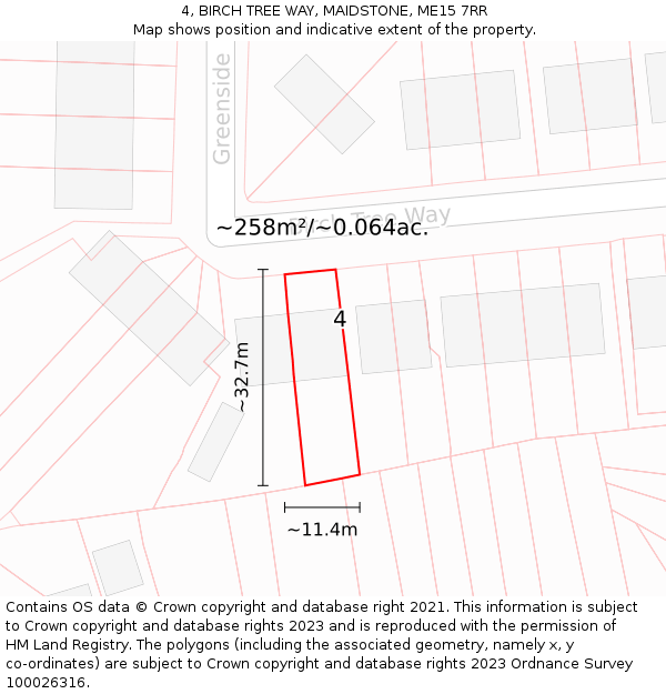 4, BIRCH TREE WAY, MAIDSTONE, ME15 7RR: Plot and title map
