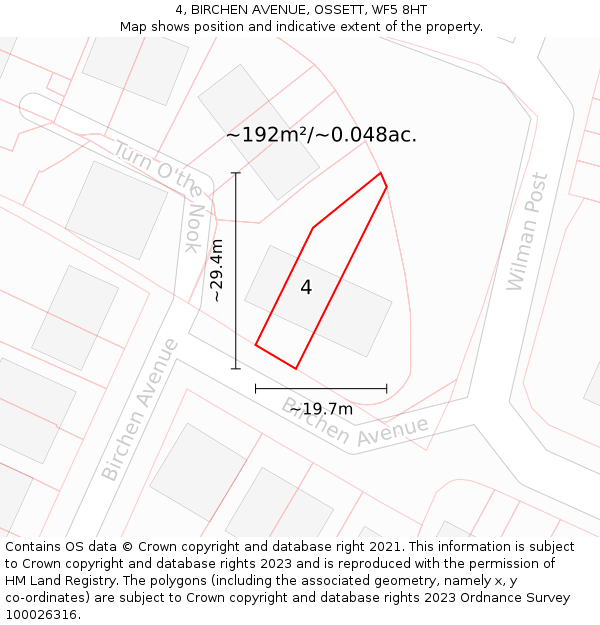4, BIRCHEN AVENUE, OSSETT, WF5 8HT: Plot and title map