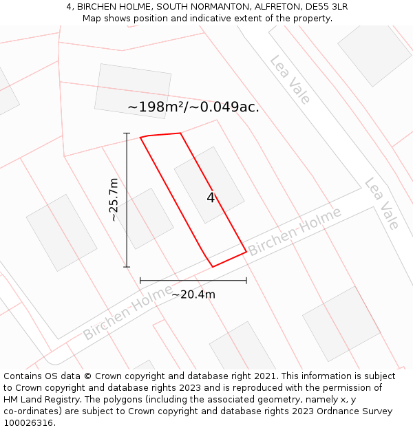4, BIRCHEN HOLME, SOUTH NORMANTON, ALFRETON, DE55 3LR: Plot and title map