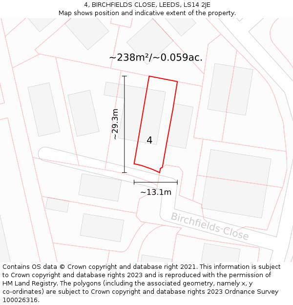 4, BIRCHFIELDS CLOSE, LEEDS, LS14 2JE: Plot and title map