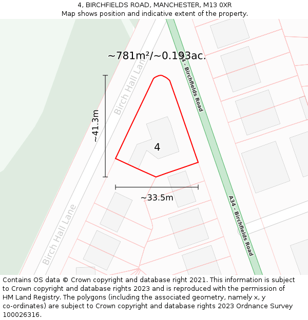 4, BIRCHFIELDS ROAD, MANCHESTER, M13 0XR: Plot and title map