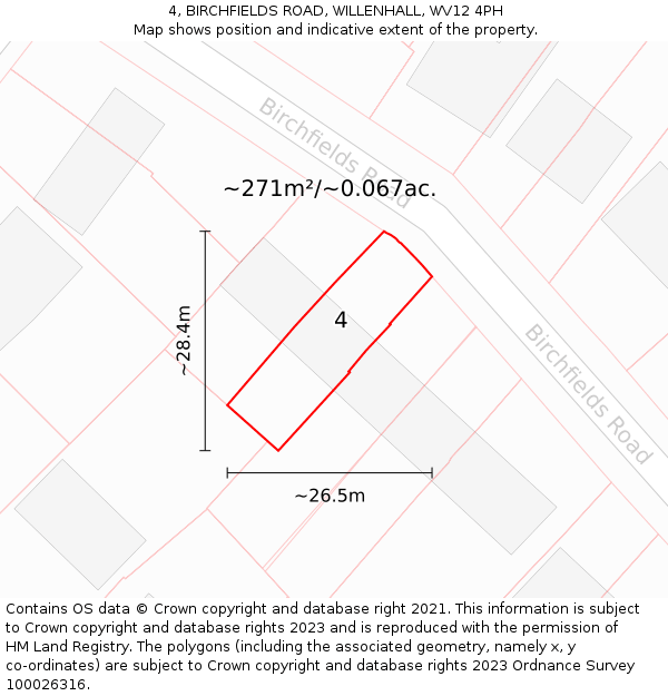 4, BIRCHFIELDS ROAD, WILLENHALL, WV12 4PH: Plot and title map